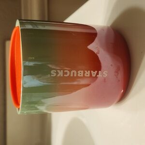 Starbucks Christmas candy cane 8 oz glass/ceramic travel cup with silicone lid